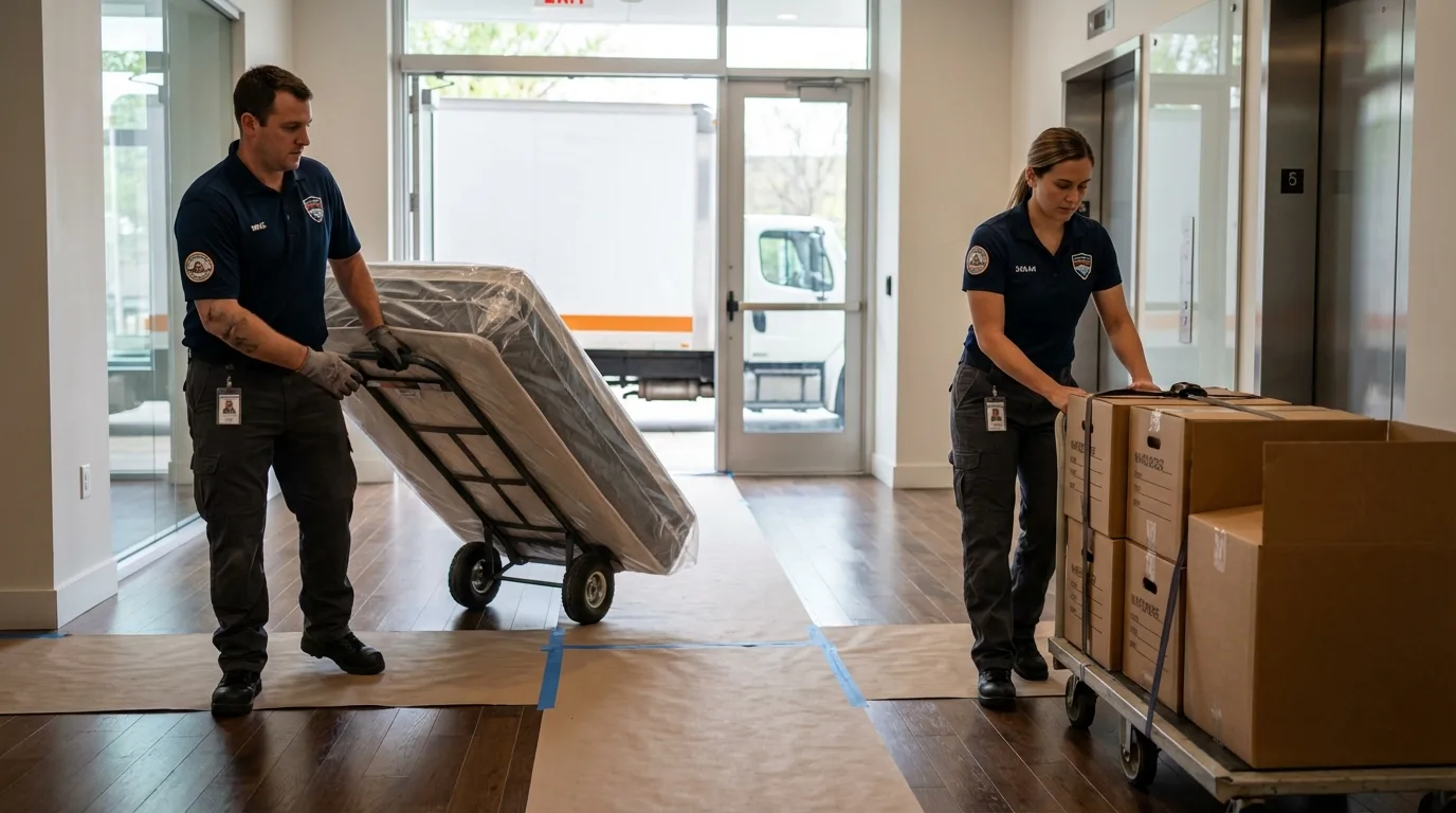 Professional apartment movers loading elevator in McCleary, WA
